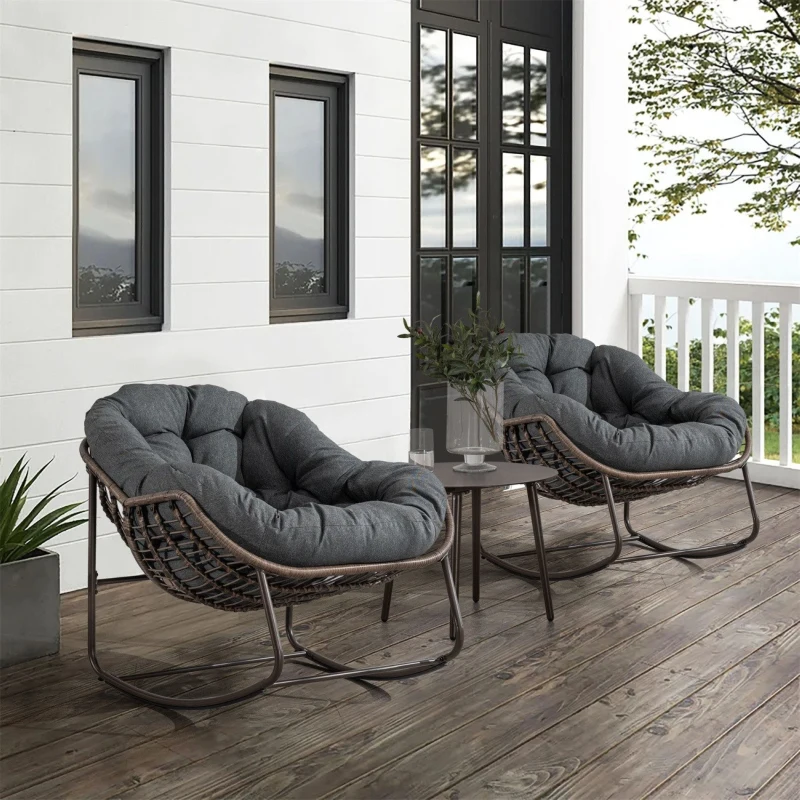 Fauteuil œuf à bascule avec coussin d'assise épais, Intérieur & Extérieur Fauteuil basculant confortable, 111x94,5x80 cm, Gris foncé