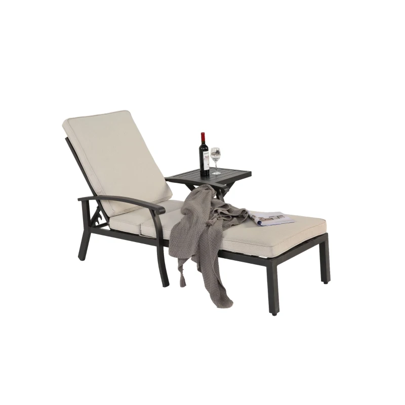 Chaise-lounge-patio avec dossier réglable, 204x58x100/30 cm, Beige
