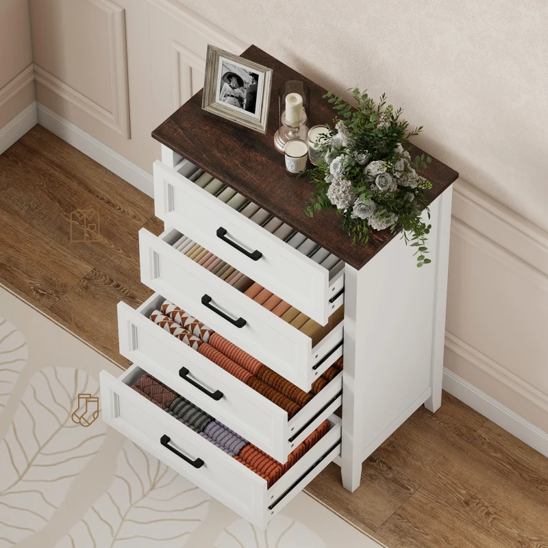 HOMCOM Cómoda Dormitorio Estrecho y Alto con Encimera Efecto Madera Cajonera para Espacios Pequeños 60x35x87 cm Blanco