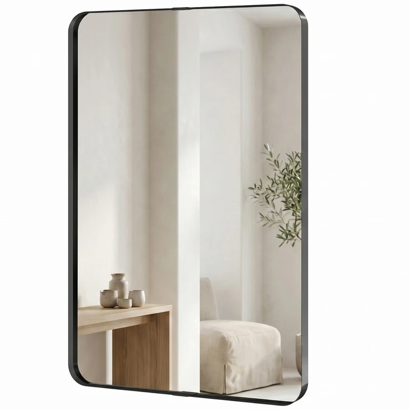 HOMCOM Rectangular Wall Mirror, 90 x 60 cm Wall Mounted Bathroom Mirror with Aluminium Alloy Frame and Tempered Glass, Black