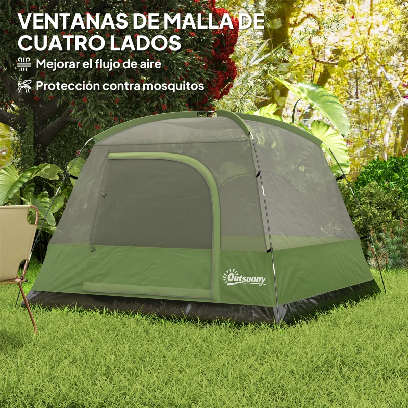 Outsunny Tienda de Camping para 4 Personas Impermeable Fácil Instalación y Bolsa de Transporte Incluida 200x200x135 cm Verde