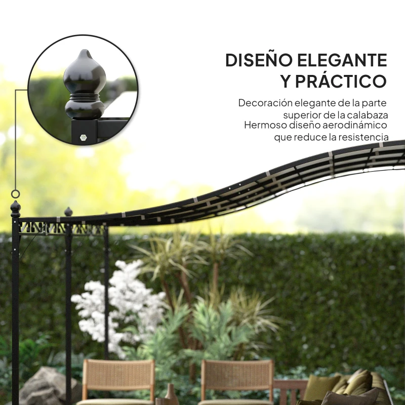Outsunny Pérgola de Pared 3x6 m con Techo Inclinado Orificios de Drenaje y Estructura Metálica Blanco Crema