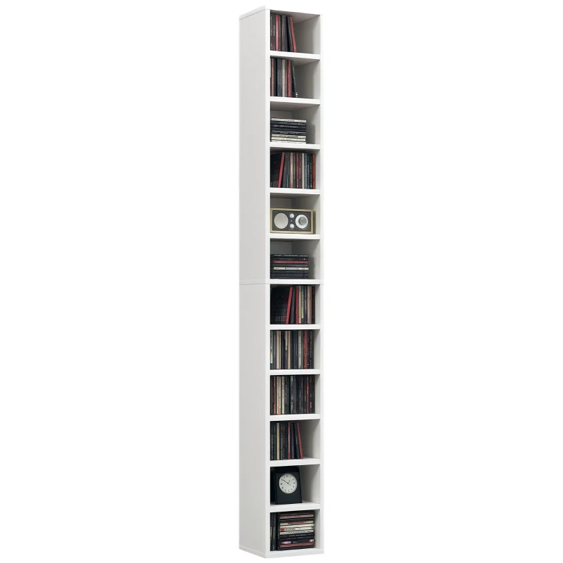 HOMCOM Mobile Libreria Porta CD a 12 Ripiani per 204 CD, in MDF e Truciolato, 21x20x175 cm, Bianco