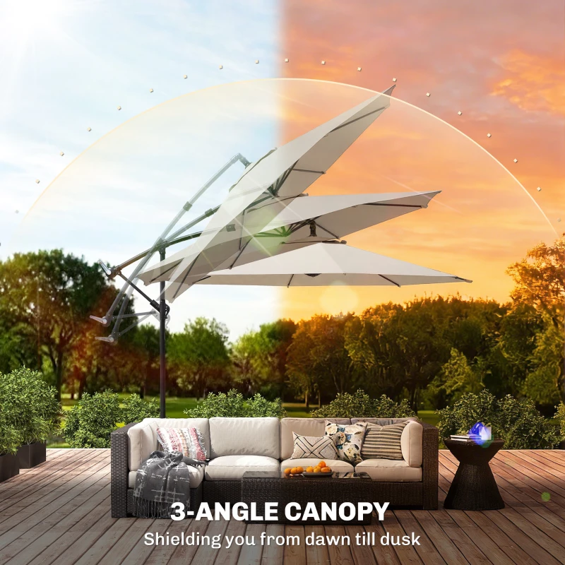 Outsunny 3 m Overhanging Cantilever Parasol, with Cross Base - Cream White