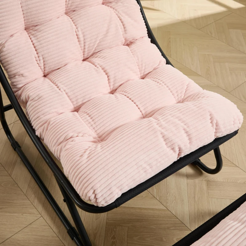 Fauteuil lounge d'extérieur avec pouf, coussin rembourré, tissu sling, structure en acier, Rose
