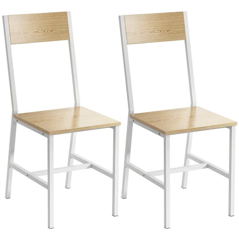 HOMCOM Juego de 2 Sillas de Comedor Sillas de Cocina con Respaldo Inclinado Estructura Metálica Natural