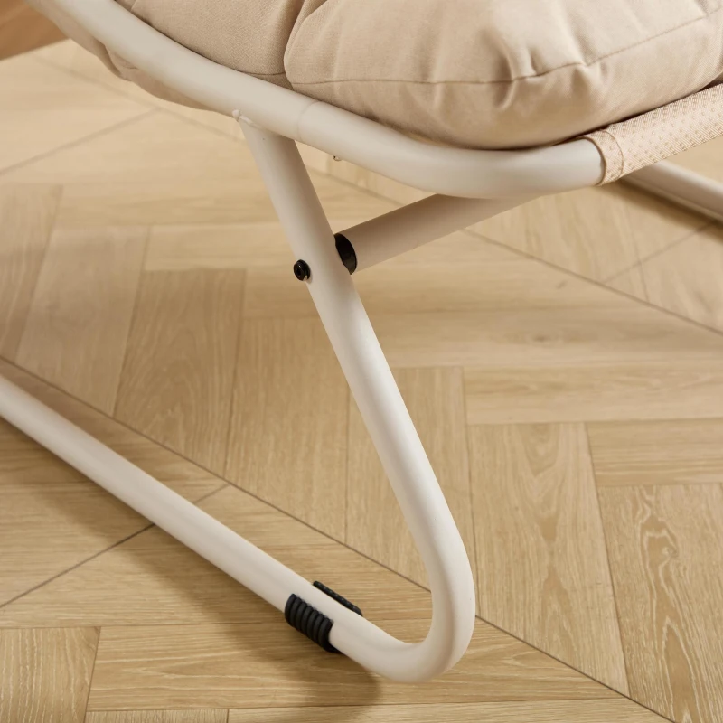 Fauteuil lounge d'extérieur avec pouf, coussin rembourré, tissu sling, structure en acier, Beige