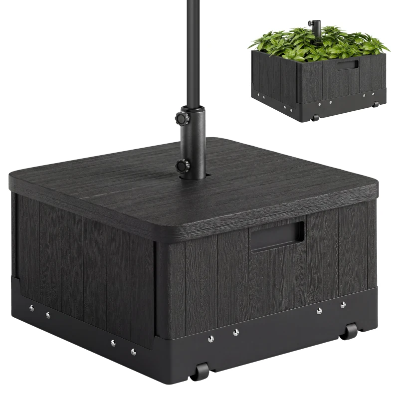 Outsunny Base per Ombrellone 3-in-1 Riempibile Multiuso Tavolino da Caffè e Fioriera, Nero