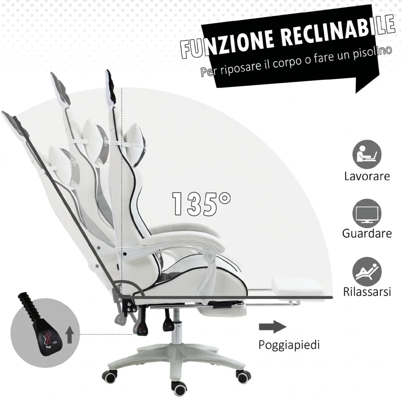 Vinsetto Sedia Gaming Reclinabile con Poggiapiedi e Cuscini, Orecchie da Coniglio e Altezza Regolabile, Nero