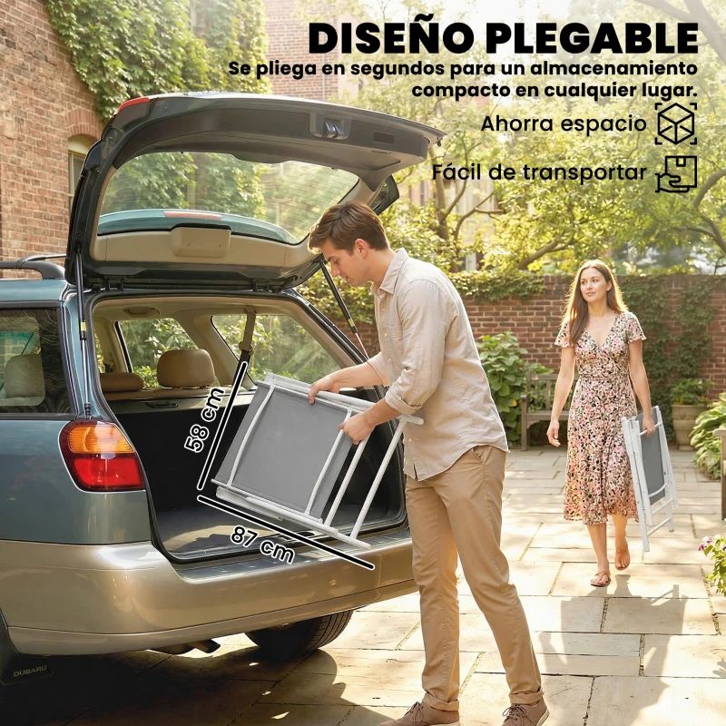 Outsunny Conjunto de 4 Sillas de Jardín Exterior Plegables con Respaldo Alto y Reposabrazos para Terraza Playa 58x62x97 cm Gris