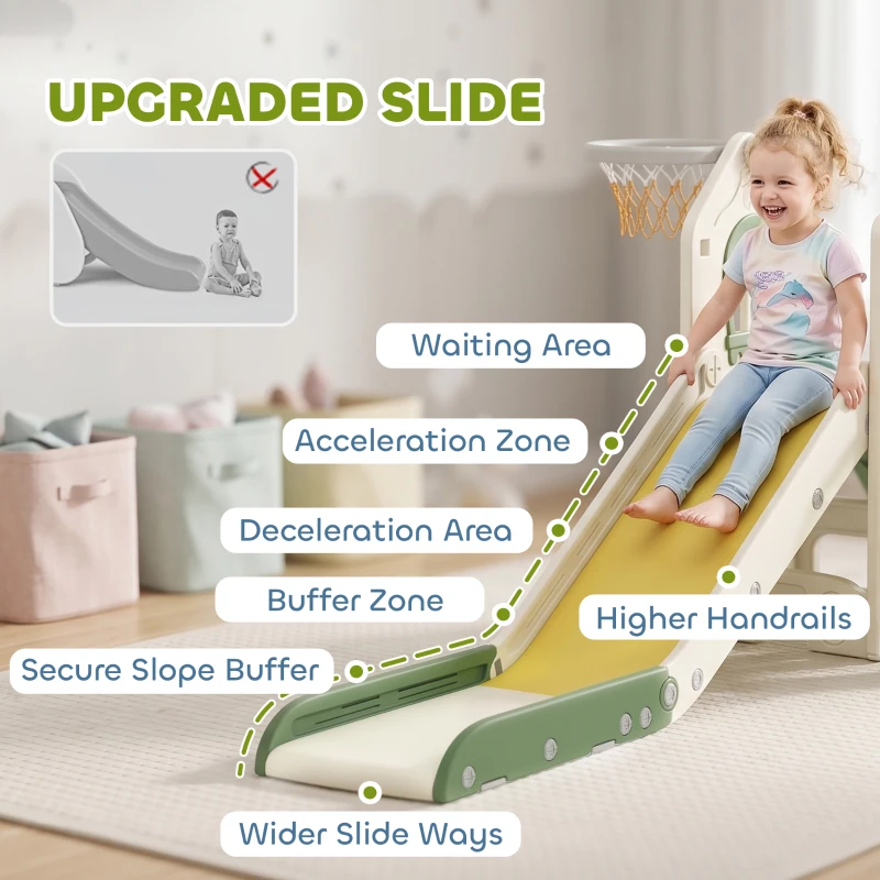 AIYAPLAY Foldable 4 in 1 Toddler Slide with Climber, Basketball Hoop, Storage Space and Basketball for Ages 1-3 Years, Cream