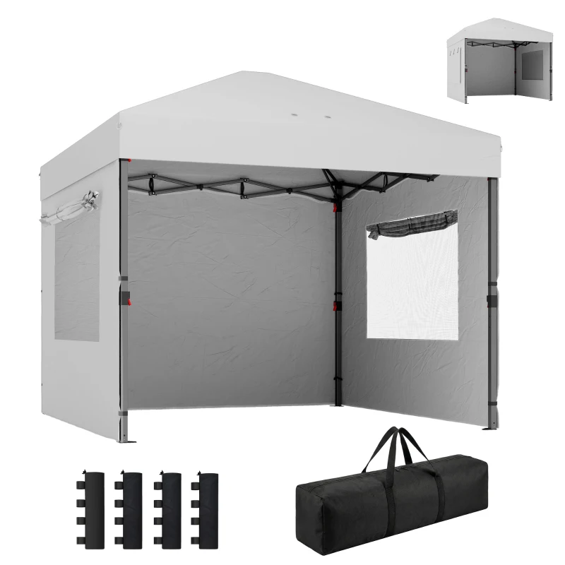Outsunny Carpa Plegable Pop-up 3x3 m con 3 Paredes 2 Ventanas Altura Ajustable UPF50+ Bolsa Transporte y Sacos de Arena Blanco