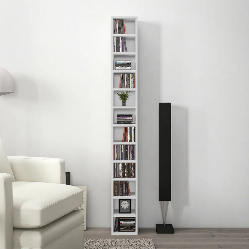 HOMCOM Mobile Libreria Porta CD a 12 Ripiani per 204 CD, in MDF e Truciolato, 21x20x175 cm, Bianco