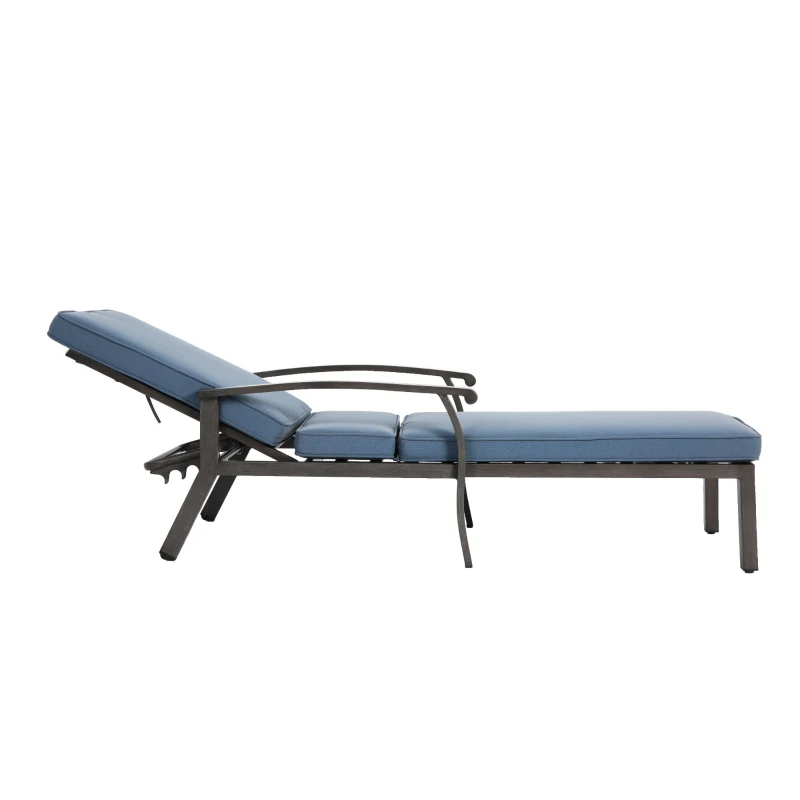 Chaise-lounge-patio avec dossier réglable, 204x58x100/30 cm, Bleu