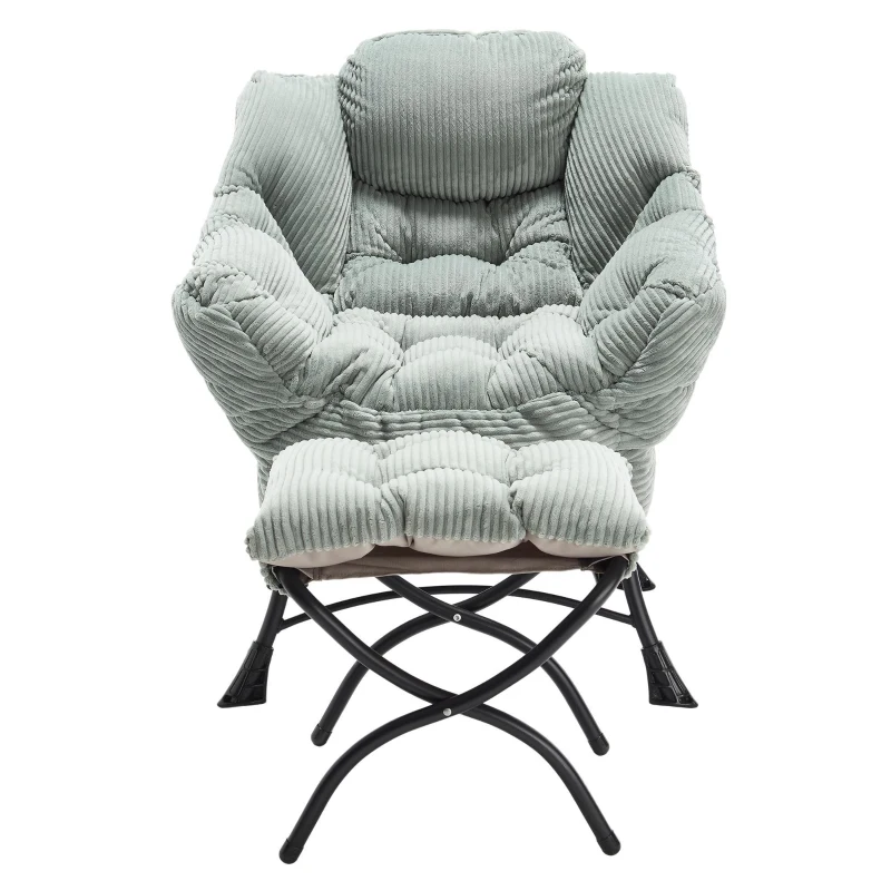 Fauteuil lounge avec pouf, accoudoirs et une poche latérale, revêtement en flanelle, 69,9x64,0x95,0 cm, Vert clair
