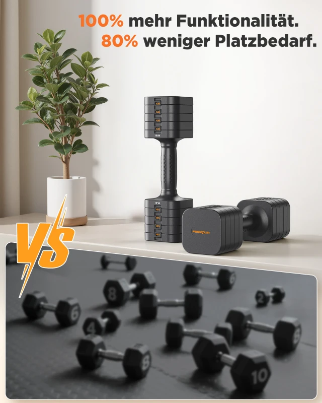Verstellbares Kurzhantel-Set 5‑in‑1 (2 Stück), quadratisches Anti‑Roll‑Design, mit weichem TPU‑Griff, 34x26x16 cm, Grau
