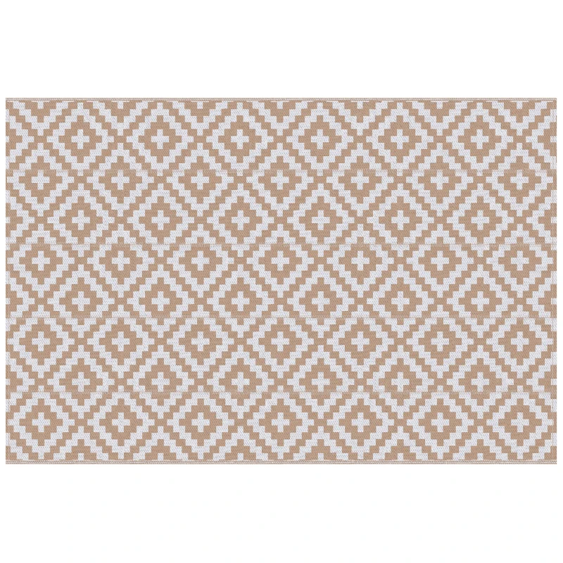 Outsunny Alfombra de Exterior Reversible 182x274 cm con Patrón Geométrico Acabado Impermeable Café y Blanco