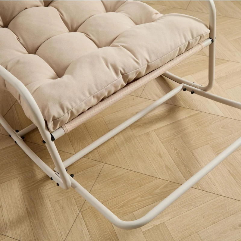 Fauteuil à bascule d'extérieur avec coussin de confort, pour salon, chambre, coin lecture, 75x116x82 cm, Beige