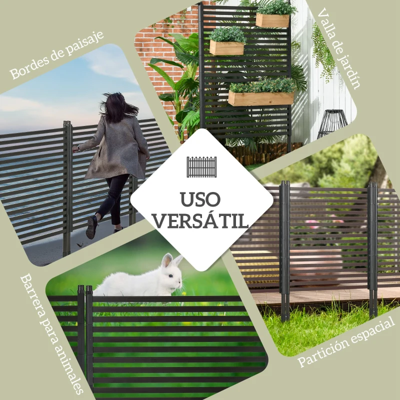 Outsunny Valla de Jardín de Acero con Revestimiento de PE 2 Modos de Instalación para Plantas Animales 93x22x150 cm Marrón