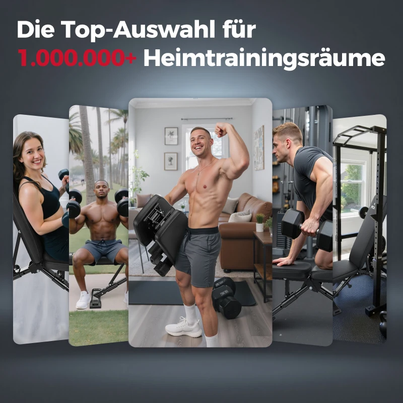 FLYBIRD Multifunktionale Hantelbank, verstellbare Profi-Trainingsbank mit 363 kg Traglast für Heimfitness, Schnellverstellung, platzsparend klappbar, ASTM-zertifiziert, 90% vormontiert