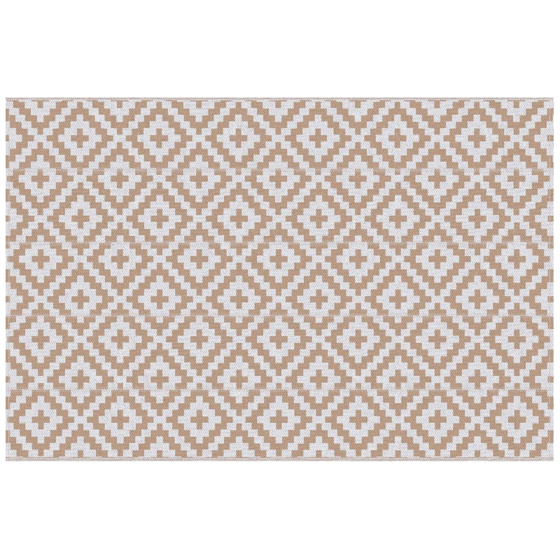 Outsunny Reversible Outdoor RV Rug, Patio Floor Mat, 274 x 182 cm Plastic Straw Rug for Garden, terrace, Beach, Camping, Coffee & White