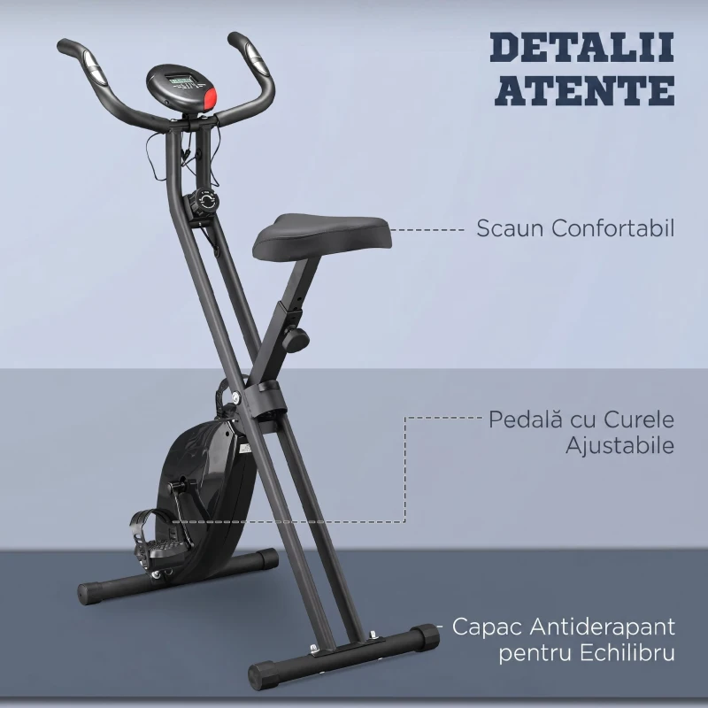 HOMCOM Bicicletă Fitness Profesională cu Rezistență și Înălțime Reglabilă, din Oțel și PP, 41x86x112 cm, Neagră(m-8)
