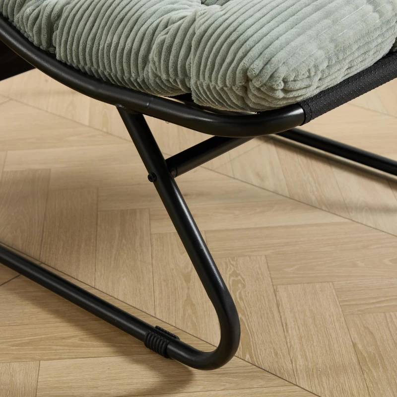 Fauteuil lounge d'extérieur avec pouf, coussin rembourré, tissu sling, structure en acier, Vert clair