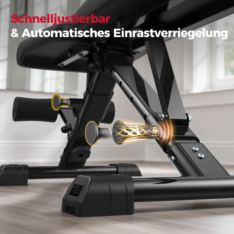 FLYBIRD Multifunktionale Hantelbank, verstellbare Profi-Trainingsbank mit 363 kg Traglast für Heimfitness, Schnellverstellung, platzsparend klappbar, ASTM-zertifiziert, 90% vormontiert