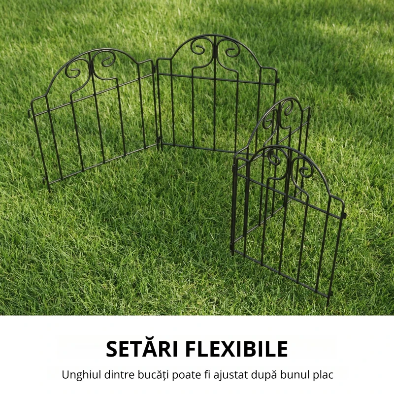 Outsunny Set cu 4 garduri metalice de grădină 125x57 cm cu design arcuit, rezistente, ușor de montat pentru patio, gazon, negru