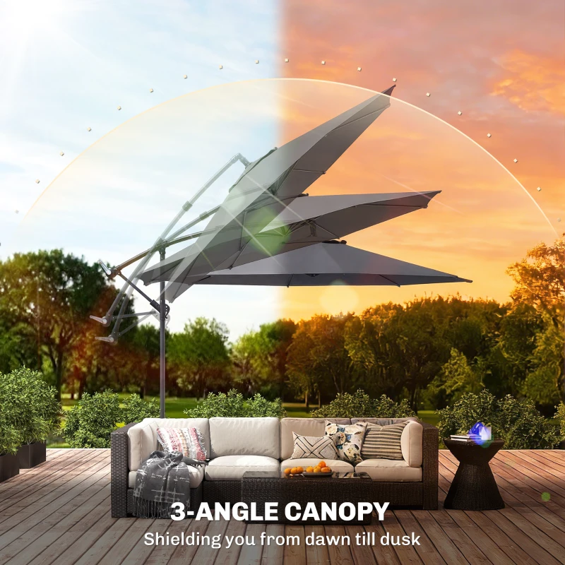 Outsunny 3 m Overhanging Cantilever Parasol, with Cross Base - Grey