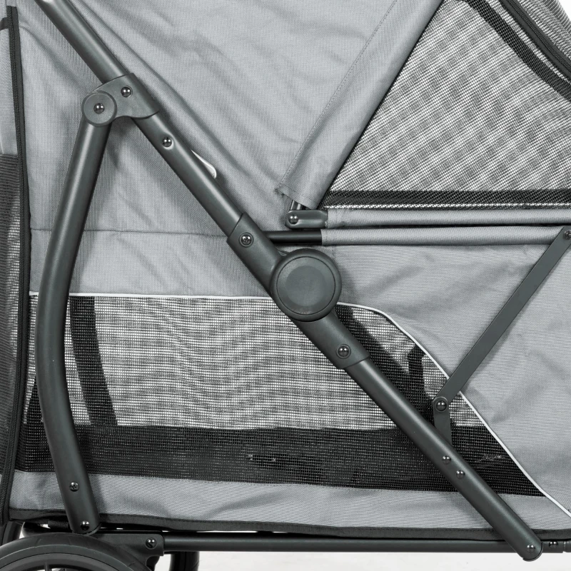 PawHut Carrito para Perros Plegable con 3 Ruedas Ventanas de Malla Cojín Lavable Todo Terreno Carga 20 kg 92x63x95 cm Gris