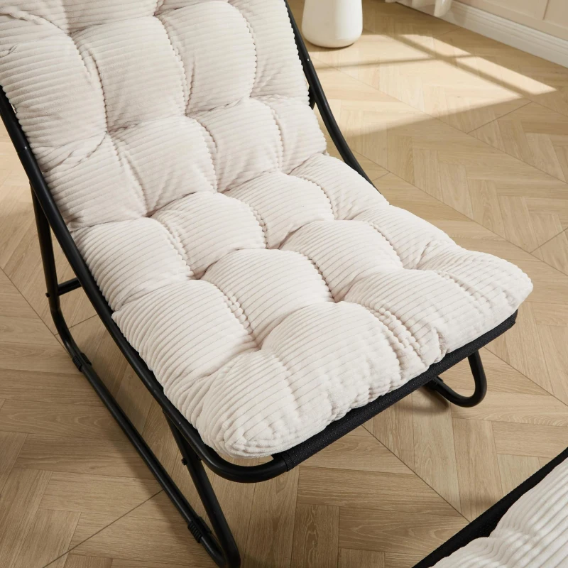 Fauteuil lounge d'extérieur avec pouf, coussin rembourré, tissu sling, structure en acier, Blanc
