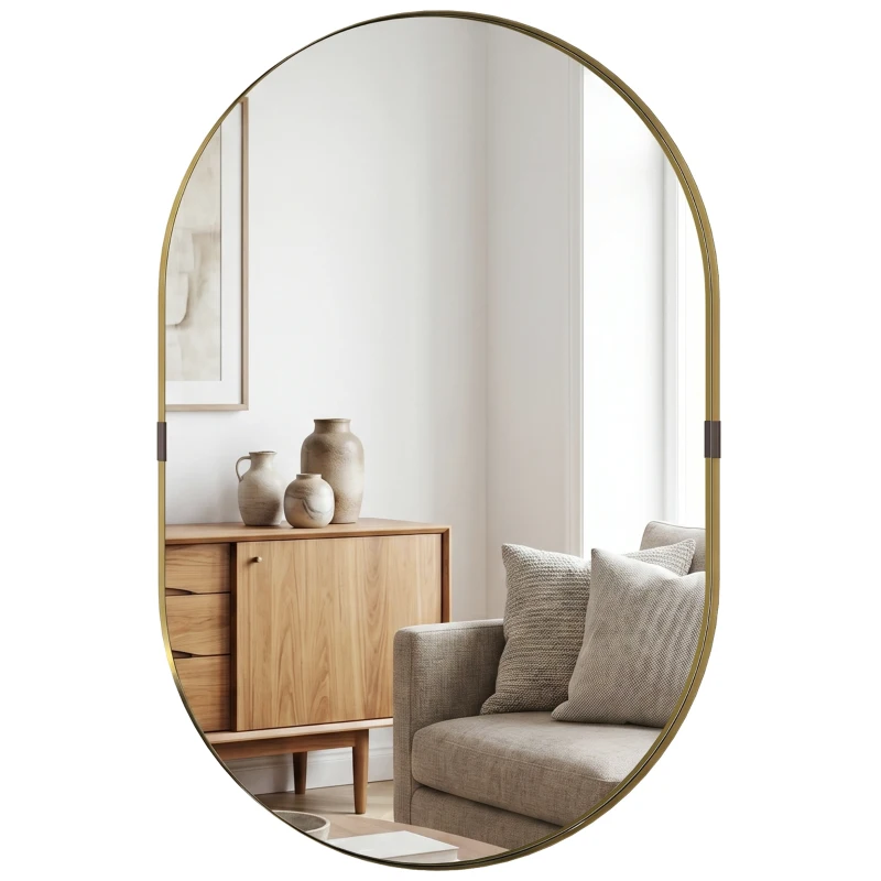 HOMCOM Wall Mirror, Bathroom Mirror with Elevated Aluminium Alloy Frame, 60 x 90 cm, Gold Tone