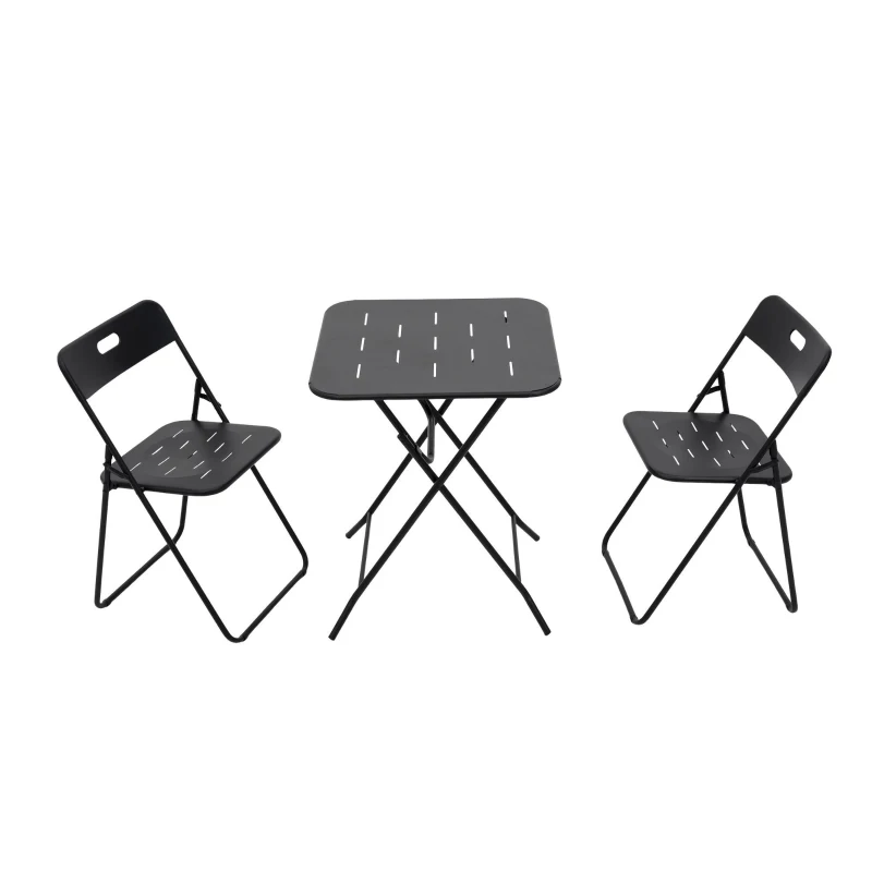 Ensemble bistrot pliable 3‑pièces en acier, avec 2 chaises + 1 table, Noir