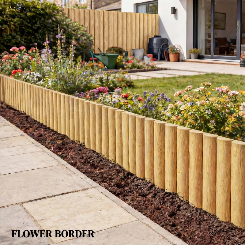 Outsunny Panou decorativ gard de grădină din lemn, rezistent și ușor de instalat pentru patio, gazon, alee 176x38 cm natural