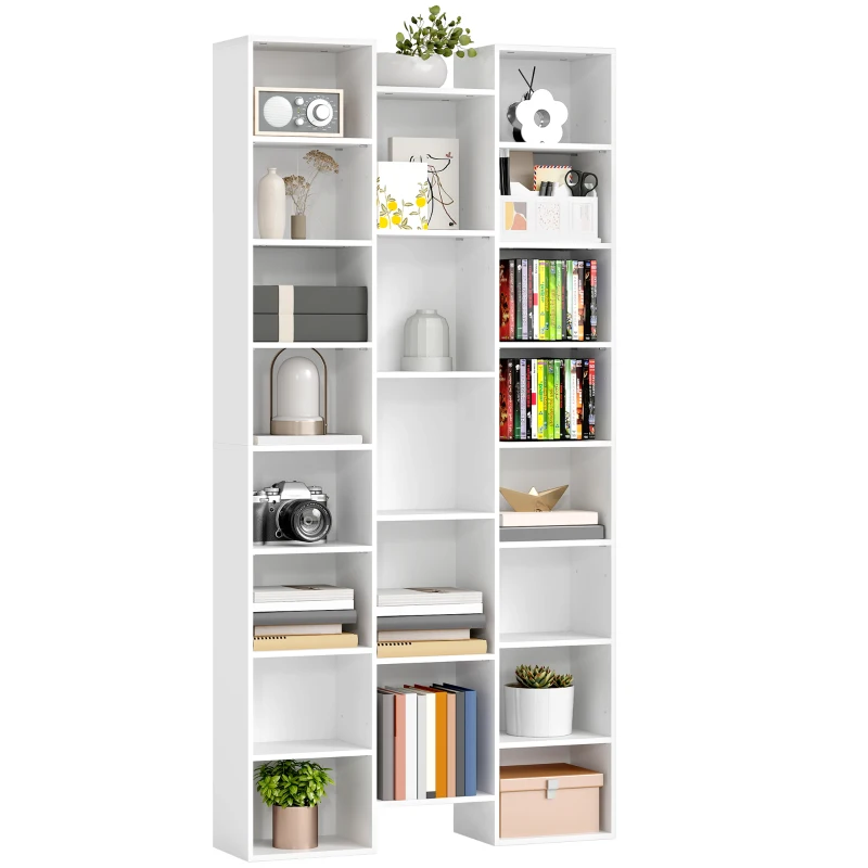 HOMCOM Bibliotecă Modernă din Lemn Înaltă 181 cm cu 21 Compartimente și 10 Rafturi Reglabile, Alb