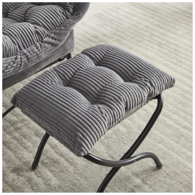 Fauteuil lounge avec pouf, accoudoirs et une poche latérale, revêtement en flanelle, 69,9x64,0x95,0 cm, Gris