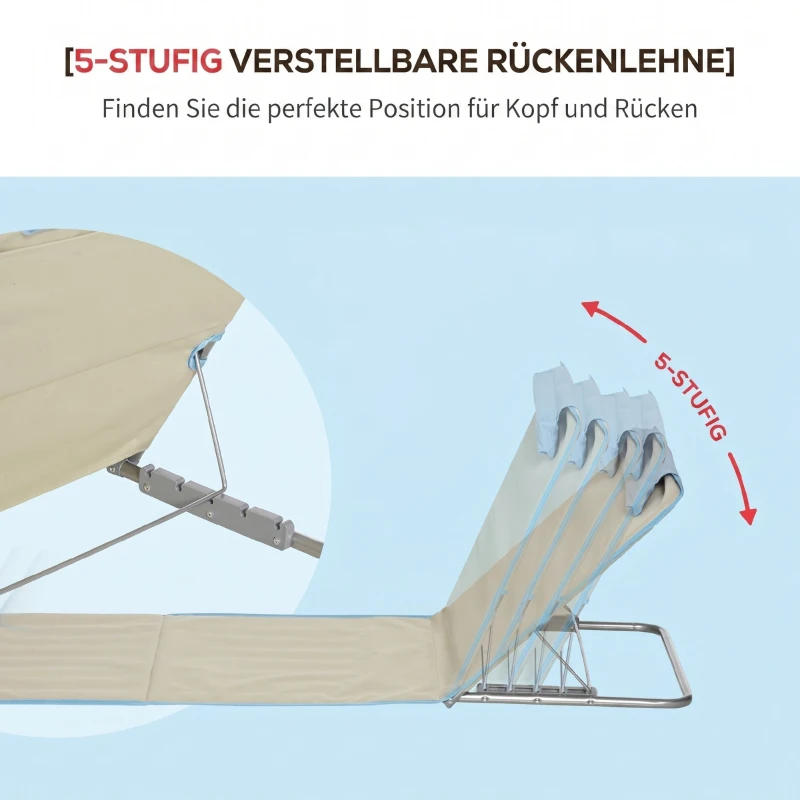 Outsunny Set 2 Șezlonguri de Plajă Pliabile cu Spătar Reglabil și Tetieră, 53x124x35-45 cm, Bej și Albastru