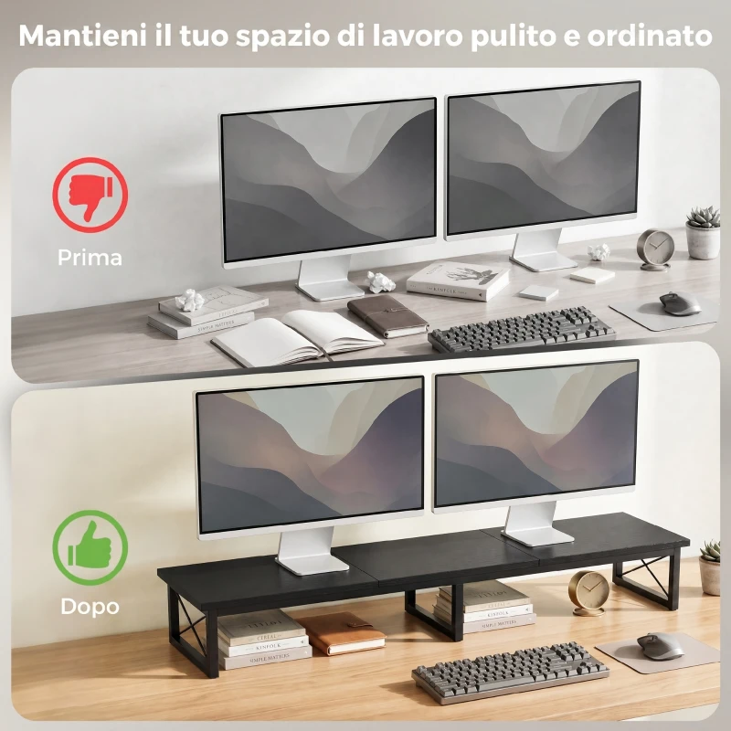 HOMCOM Supporto Scrivania per Monitor con Scomparti e Portaoggetti, Nero