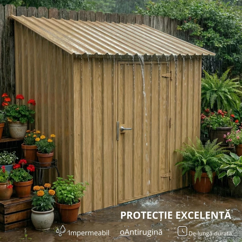 Outsunny Set de 12 Panouri pentru Acoperiș din Oțel Galvanizat 7m² pentru Căsuță de Unelte Șopron 129x45cm Lemn Natural