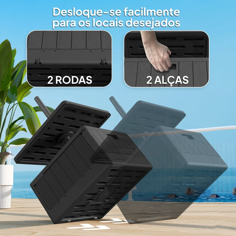 Outsunny Base para Chapéu de Sol Exterior 3 em 1 Mesa Auxiliar Ajustável Vaso Recarregável com Areia 80 kg Preto