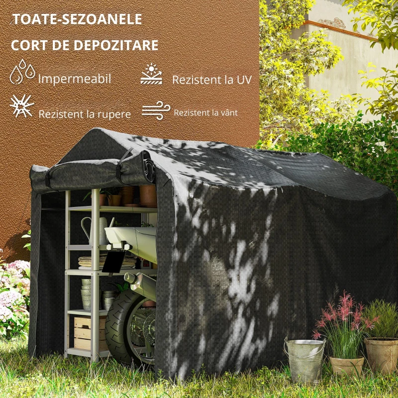 Outsunny Cort garaj, cort garaj impermeabil cu ușă, rezistent la UV 220 x 157 x 165 cm Negru