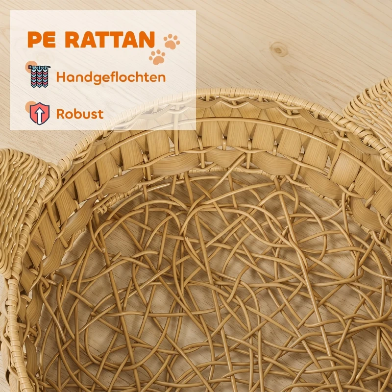 PawHut Katzenbett Rattan Katzenhöhle mit abnehmbares Kissen, Katzenkorb für Katzen bis 10 kg, 50 x 50 x 25 cm, Hellbraun