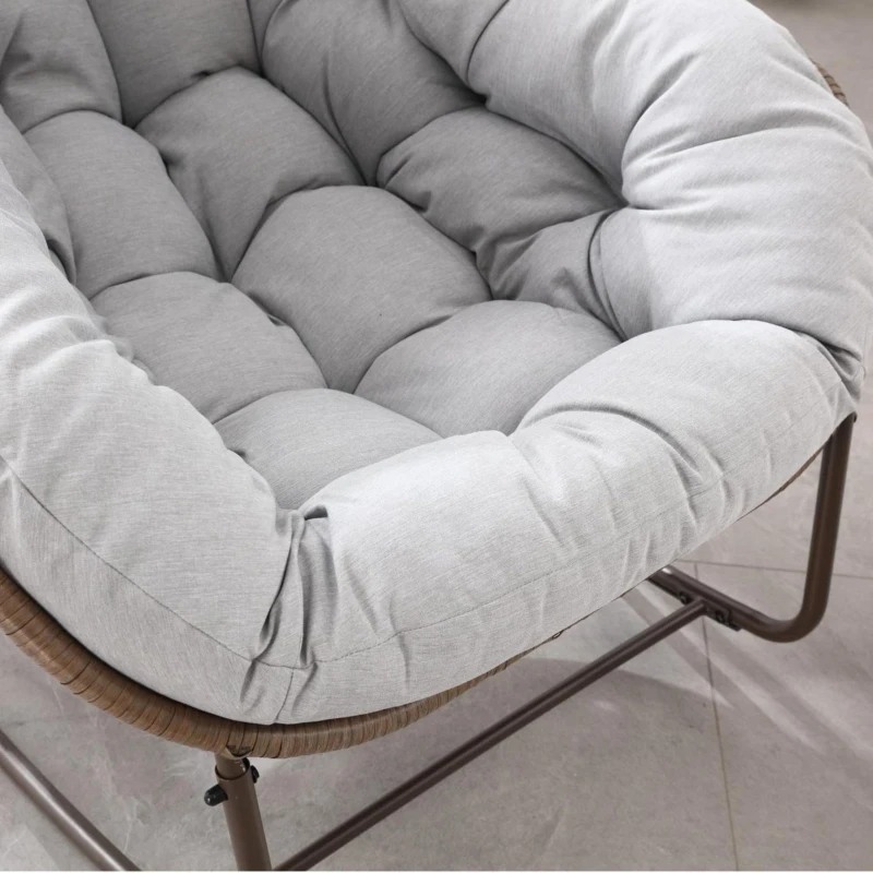 Fauteuil œuf à bascule avec coussin d'assise épais, Intérieur & Extérieur Fauteuil basculant confortable, 111x94,5x80 cm, Gris clair