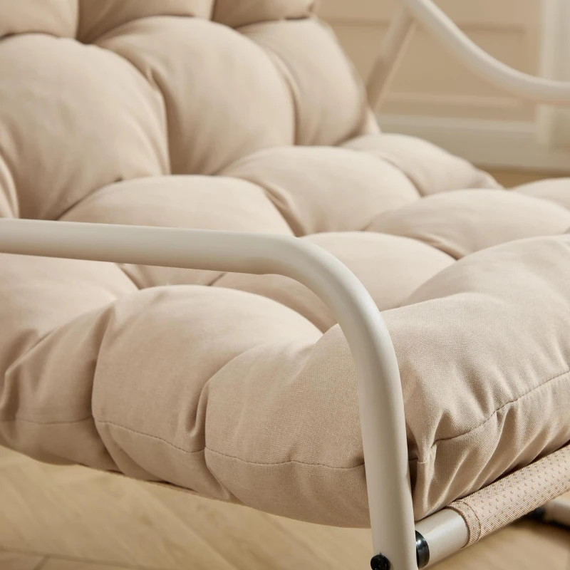 Fauteuil à bascule d'extérieur avec coussin de confort, pour salon, chambre, coin lecture, 75x116x82 cm, Beige