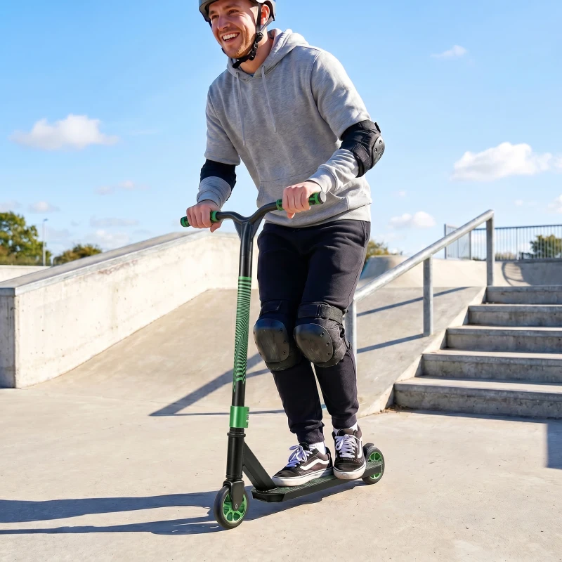 SPORTNOW Scooter Acrobático para Trucos Patinete Freestyle con Rodamientos ABEC-9 Ruedas 120 mm Giro 360° para Skatepark Verde