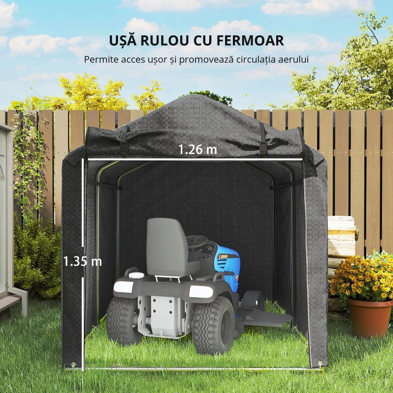 Outsunny Cort garaj, cort garaj impermeabil cu ușă, rezistent la UV 220 x 157 x 165 cm Negru