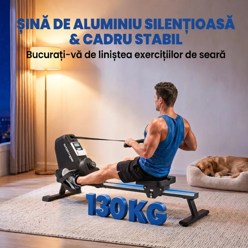 SPORTNOW Aparat de Vâslit, 16 niveluri de rezistență magnetică, șină din aluminiu, Bluetooth, compatibil APP.