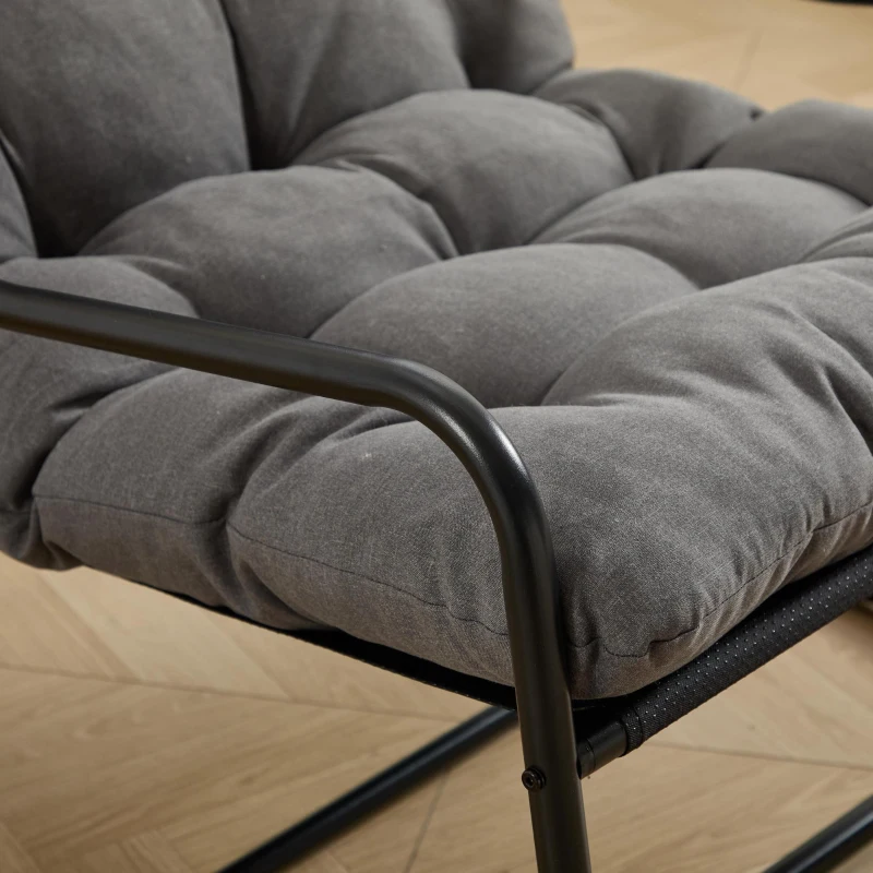 Fauteuil à bascule d'extérieur avec coussin de confort, pour salon, chambre, coin lecture, 75x116x82 cm, Gris
