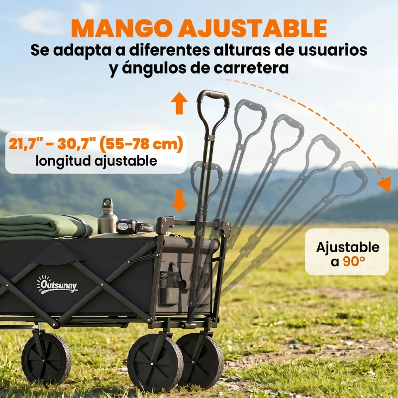 Outsunny Carro Plegable con Toldo Desmontable Longitud y Ángulo del Mango Ajustables y Bolsa de Transporte Carga 100 kg Negro